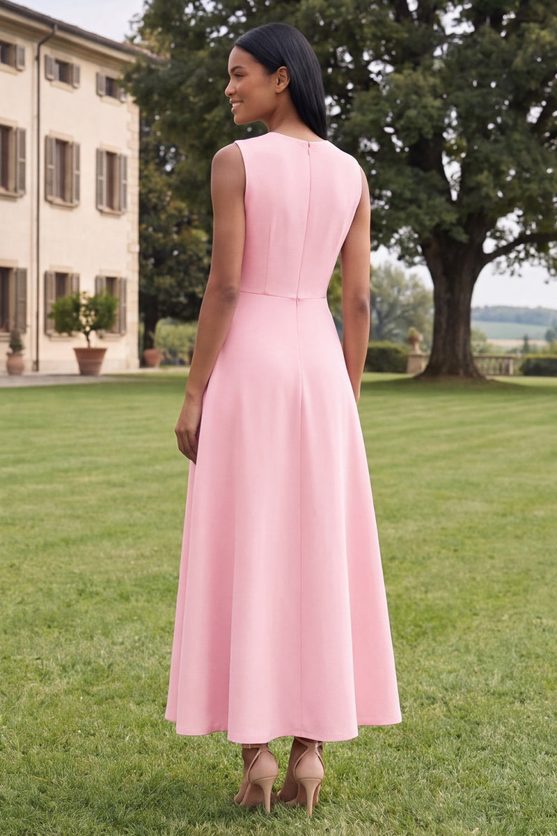 Load image into Gallery viewer, Hot Pink Round Neck A Line Floral Maxi Formal Dress
