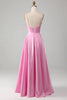 Load image into Gallery viewer, Glitter Pink A Line Spaghetti Straps Backless Long Corset Prom Dress