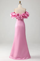 Load image into Gallery viewer, Pink Mermaid Floral Off the Shoulder Long Prom Dress With Slit