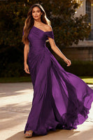 Load image into Gallery viewer, Plus Size Dusty Sage One Shoulder Ruched Long Chiffon Formal Dress with Side Cape