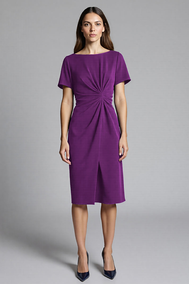 Load image into Gallery viewer, Royal Blue Bateau Neck Bodycon Ruched Midi Satin Work Dress
