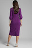 Load image into Gallery viewer, Navy Satin V-Neck Bodycon Midi Work Dress