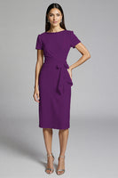 Load image into Gallery viewer, Royal Blue Bodycon Ruffled Satin Midi Work Dress