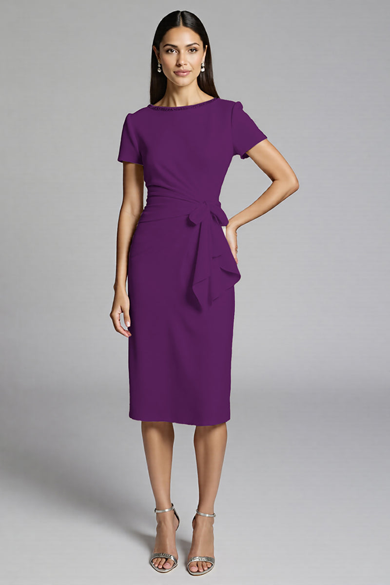 Load image into Gallery viewer, Beige Bodycon Midi Satin Work Dress with Ruffles