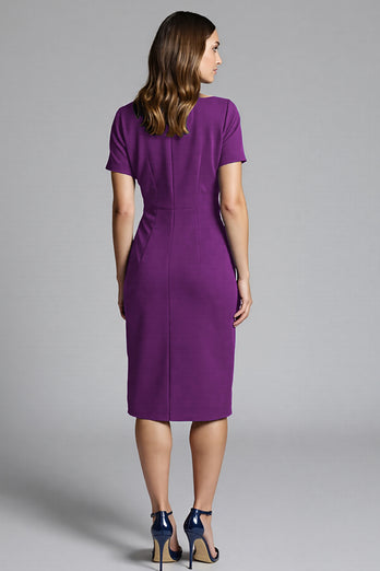 Navy Bodycon Ruched Midi Satin Work Dress