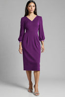 Load image into Gallery viewer, Royal Blue Satin V-Neck Bodycon Midi Work Dress with Sleeves