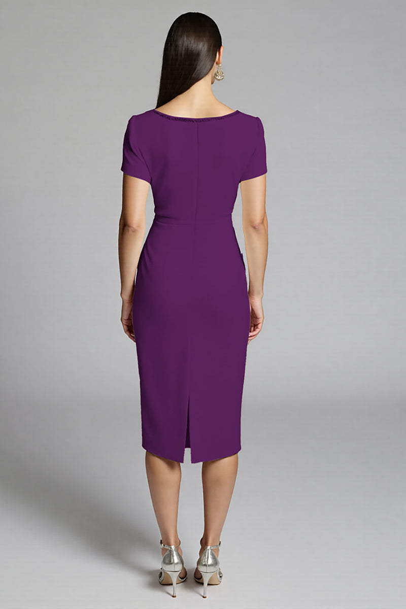 Load image into Gallery viewer, Beige Bodycon Midi Satin Work Dress with Ruffles