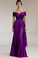 Load image into Gallery viewer, Peacock Sheath Satin Off the Shoulder Long Formal Dress