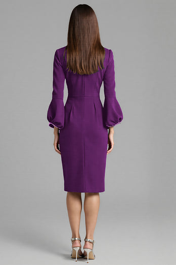 Royal Blue Satin Bodycon Bateau Neck Midi Work Dress