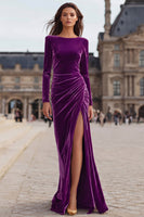 Load image into Gallery viewer, Caramel Sheath Velvet Long Holiday Party Dress with Sleeves