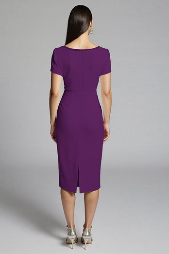 Royal Blue Bodycon Ruffled Satin Midi Work Dress