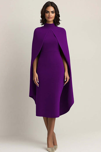 Burgundy High Neck Sheath Long Formal Dress with Shawl