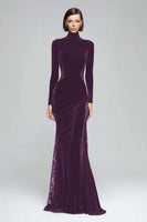 Load image into Gallery viewer, Black Velvet High Neck Mermaid Maxi Holiday Party Dress with Lace