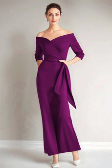 Elegant Peacock Off the Shoulder Long Mother of the Bride Dress with Sash