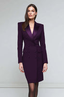 Load image into Gallery viewer, Black Peak Lapel Satin Pencil Double Breasted Midi Blazer Dress with Sleeves