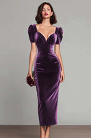 Load image into Gallery viewer, Burgundy Sheath Velvet Long Holiday Party Dress with Sleeves