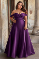 Load image into Gallery viewer, Dark Green Satin Ruched A Line Long Prom Dress