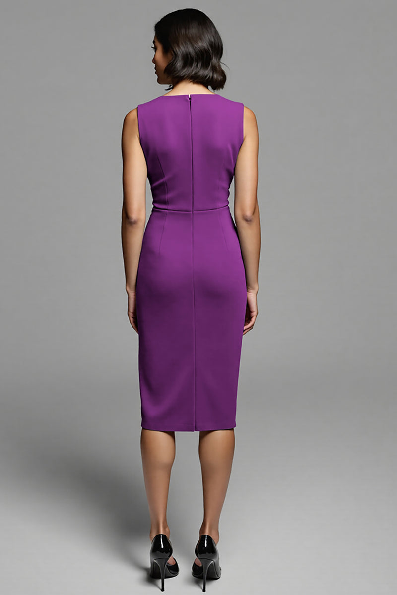 Load image into Gallery viewer, Grey Bodycon Satin Ruched Midi Work Dress with Slit