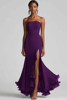 Load image into Gallery viewer, Royal Blue Strapless Sheath Long Chiffon Formal Dress with Slit