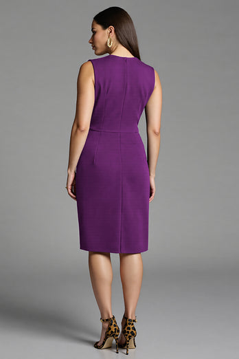 Navy Bodycon Satin V-Neck Midi Work Dress with Ruffles