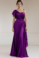Load image into Gallery viewer, Peacock Sheath Ruched Satin Long Formal Dress