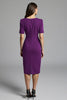 Load image into Gallery viewer, Navy Bodycon Satin V-Neck Midi Work Dress with Sleeves