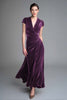 Load image into Gallery viewer, Plum Ruched Velvet V Neck Long Holiday Party Dress with Sleeves