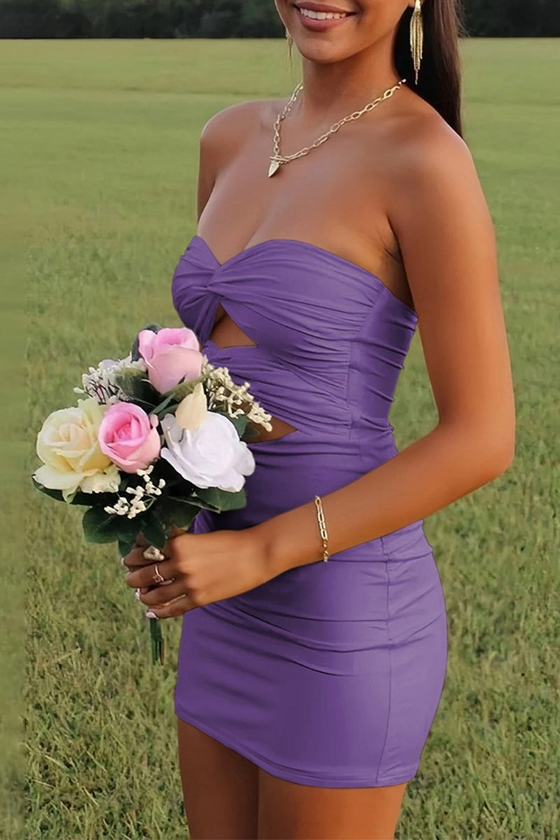 Load image into Gallery viewer, Black Satin Cut Out Tight Strapless Mini Party Dress