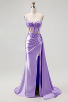 Load image into Gallery viewer, Sparkly Champagne Mermaid Spaghetti Straps Ruched Long Prom Dress with Beading