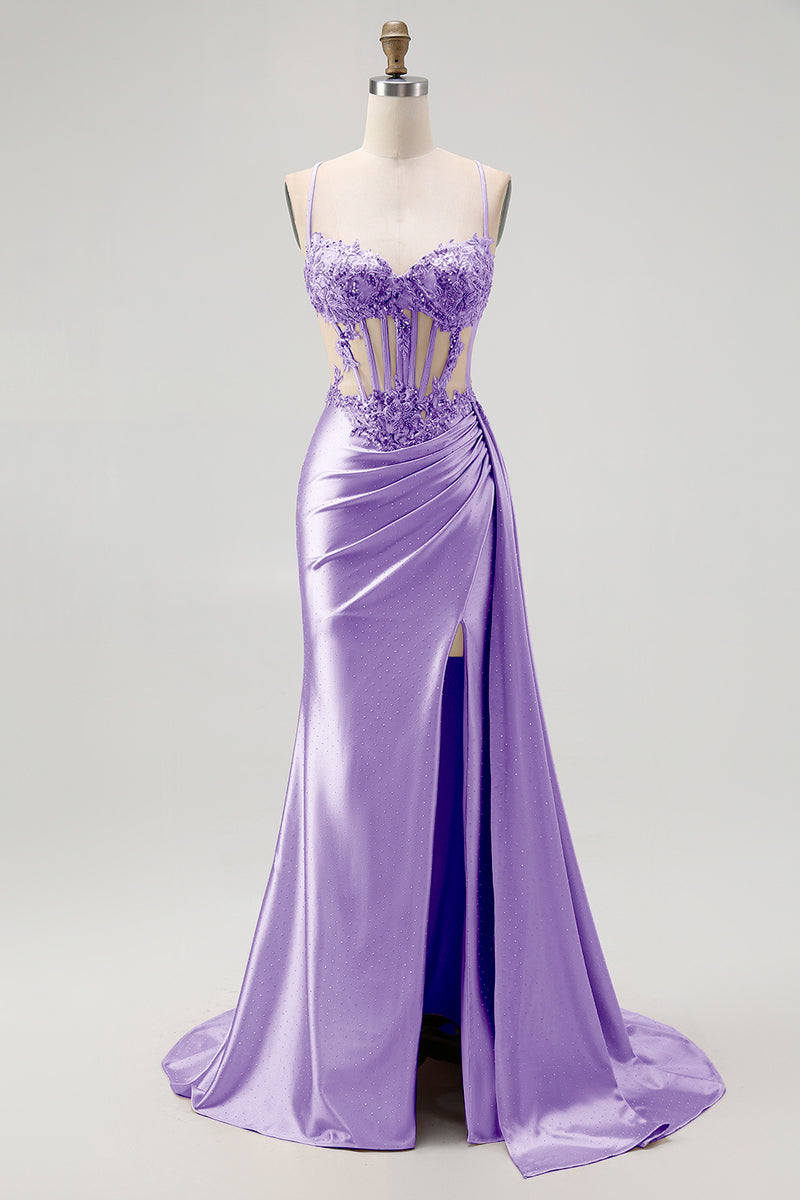 Load image into Gallery viewer, Sparkly Champagne Mermaid Spaghetti Straps Ruched Long Prom Dress with Beading