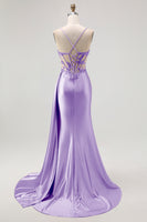 Load image into Gallery viewer, Sparkly Champagne Mermaid Spaghetti Straps Ruched Long Prom Dress with Beading