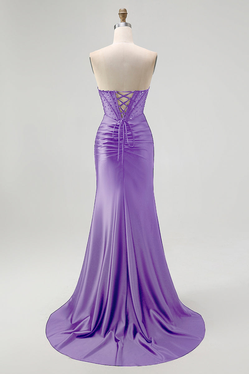 Load image into Gallery viewer, Sparkly Black Mermaid Satin Sweetheart Long Corset Prom Dress with Slit