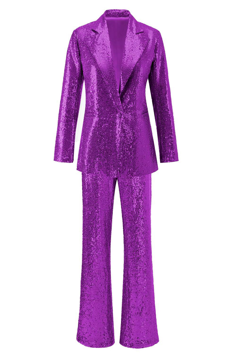 Load image into Gallery viewer, Sparkly Silver Sequin Notched Lapel 2 Piece Women Prom Suits