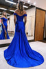 Load image into Gallery viewer, Royal Blue Mermaid Off The Shoulder Court Train Long Prom Dress With Split