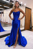 Load image into Gallery viewer, Royal Blue Mermaid Off The Shoulder Court Train Long Prom Dress With Split