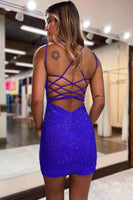 Load image into Gallery viewer, Black Spaghetti Straps Tight Short Homecoming Dress with Sequins