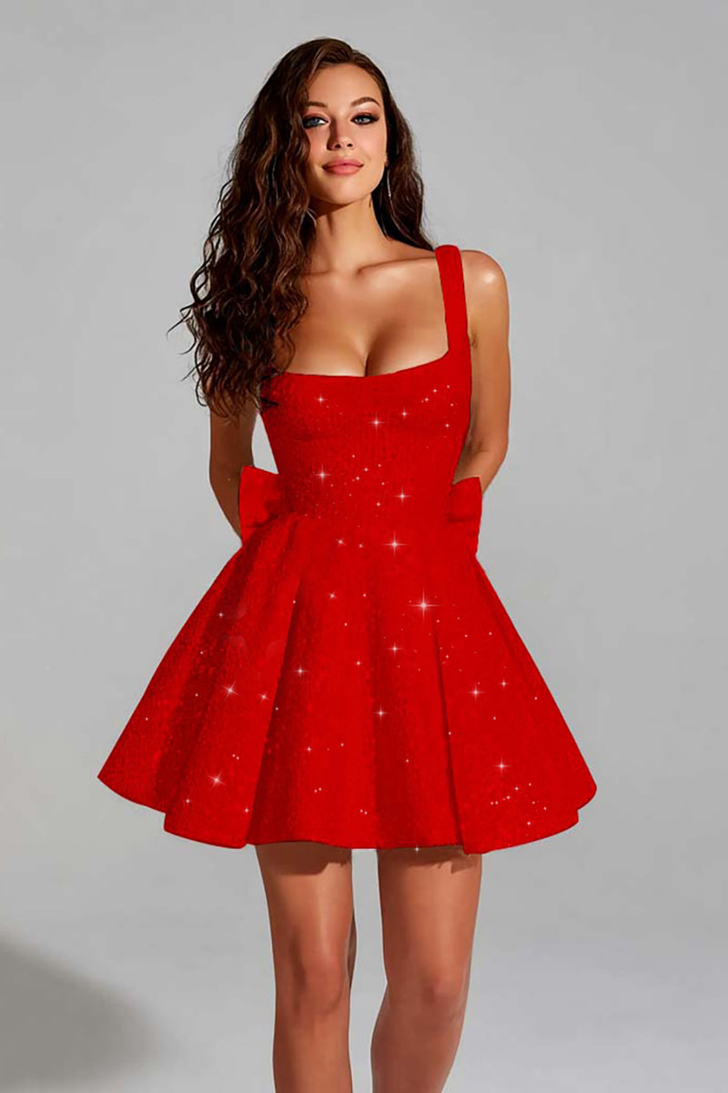 Load image into Gallery viewer, Sparkly Royal Blue A Line Square Neck Sequins Short Homecoming Dress with Bow