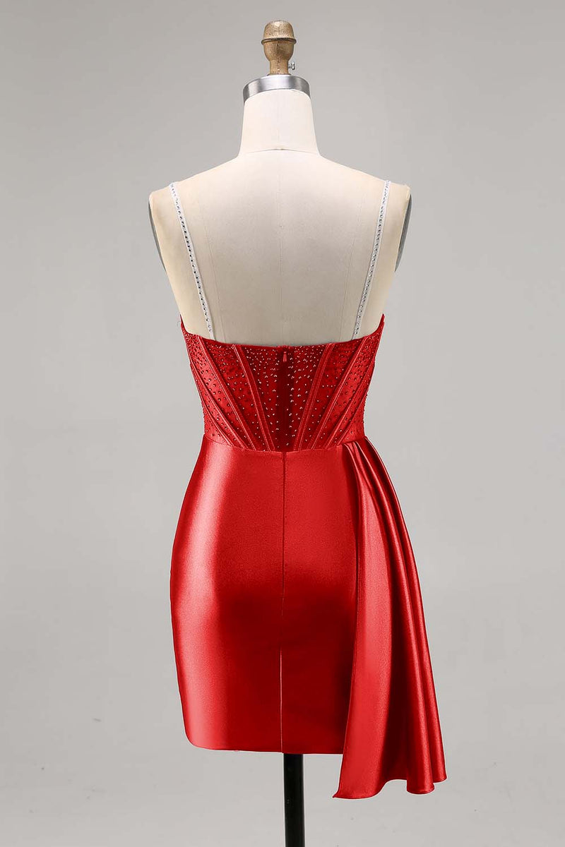 Load image into Gallery viewer, Sparkly Grey Blue Satin Short Corset Homecoming Dress with Beading