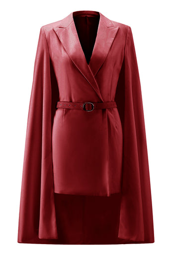 White Satin Bodycon Peak Lapel Short Work Blazer Dress with Cape