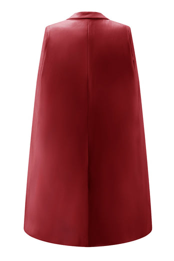 White Satin Bodycon Peak Lapel Short Work Blazer Dress with Cape