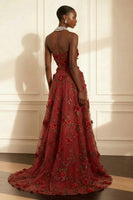 Load image into Gallery viewer, Floral Purple Strapless A Line Long Corset Prom Dress