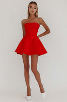 Load image into Gallery viewer, Simple White A Line Satin Strapless Mini Graduation Dress