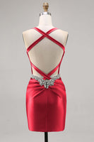 Load image into Gallery viewer, Sparkly Green Satin Corset Tight Short Homecoming Dress with Beading