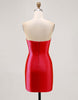 Load image into Gallery viewer, Red Satin Strapless Tight Short Homecoming Dress with Rhinestones