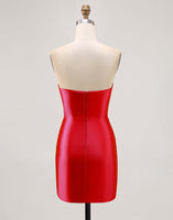 Load image into Gallery viewer, Red Satin Strapless Tight Short Homecoming Dress with Rhinestones