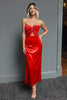 Load image into Gallery viewer, Dark Navy Satin Sweetheart Cut Out Sheath Long Formal Dress