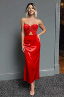 Load image into Gallery viewer, Dark Navy Satin Sweetheart Cut Out Sheath Long Formal Dress