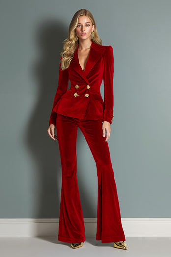 Royal Blue Velvet 2 Piece Peak Lapel Women Prom Suits with Sleeves