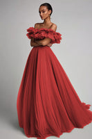Load image into Gallery viewer, Dusty Rose A Line Tulle Ruffled Long Formal Dress