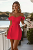 Load image into Gallery viewer, Dusty Rose Off the Shoulder Bodycon Short Satin Graduation Dress